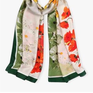 Vimate Floral Silk Scarf with Green and Orange Accents